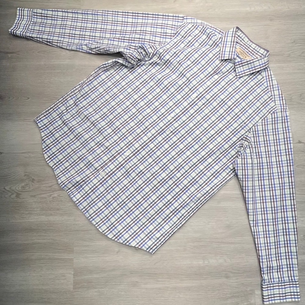 Duluth Trading Co Mens Large Wrinklefighter Relaxed Fit‎ Long Sleeve Button Down